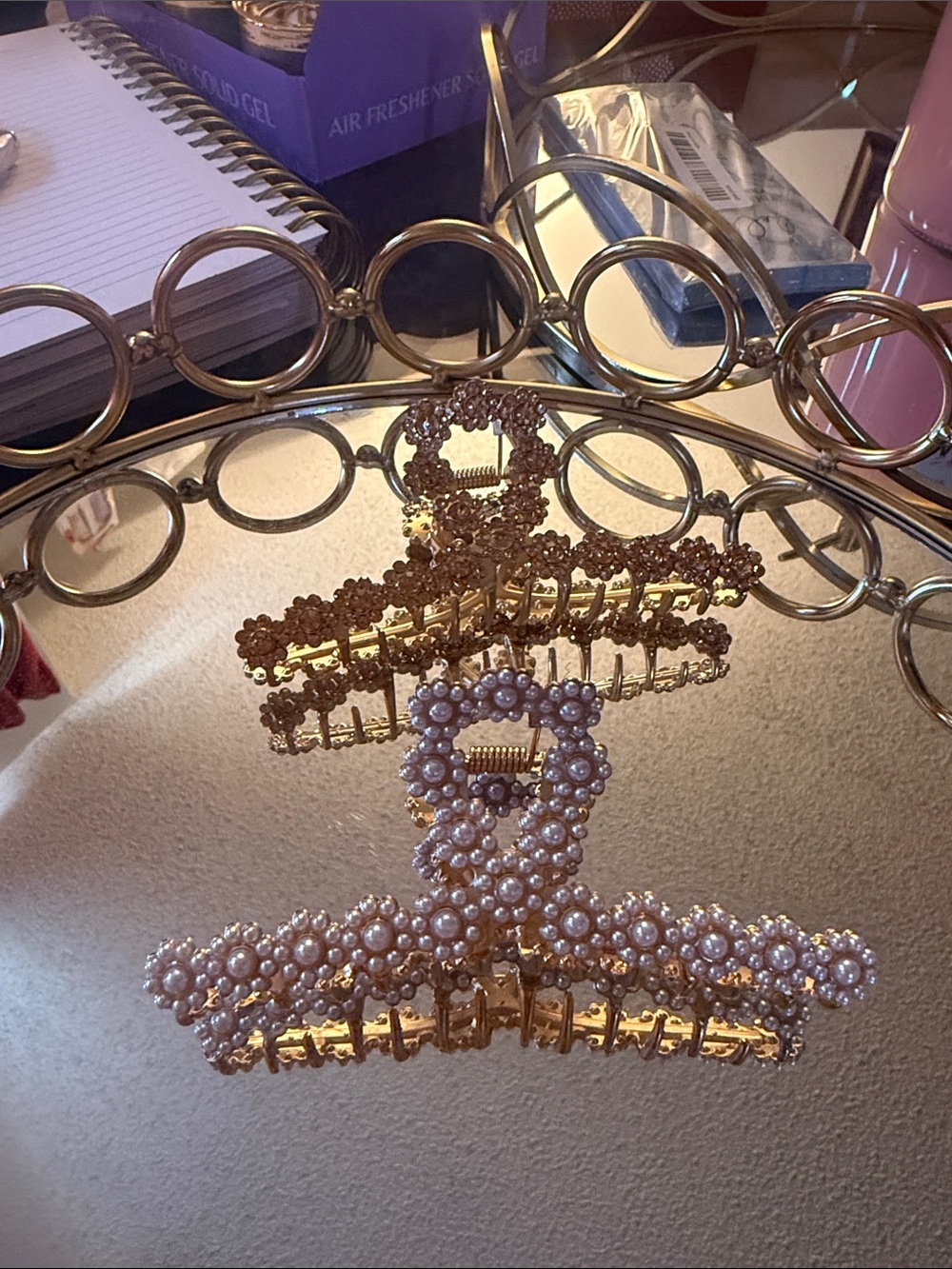 Gold Pearl Floral Hair Claw Clip - Women Accessories